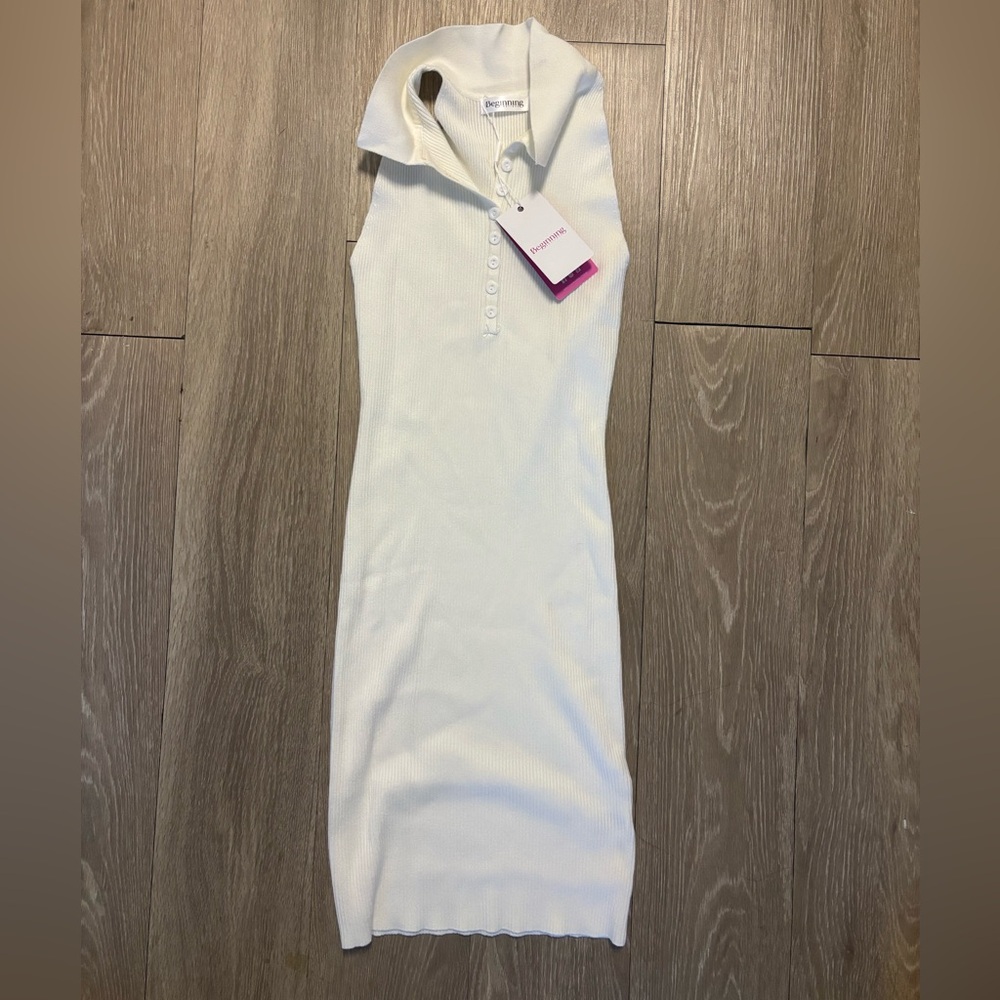 Beginning Boutique - 🤍 White Ribbed Polo Mini Dress